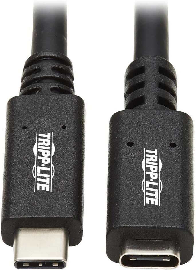 Tripp Lite USB-C Right-Angle Extension Cable (M/F), USB 3.2 Gen 2, Thunderbolt 3, 10 Gbps, 60W Power Delivery Charging, 20 Volts 3 Amps, 20 inches / 0.5 Meters, (U421-20N-G2-RA)