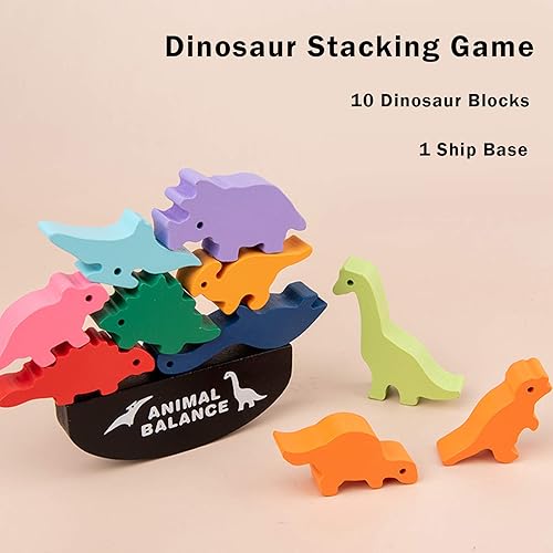 Miniatura 4 de Juego de apilamiento de madera de juguete de dinosaurio: desafiante juego Banlance - Desarrollar habilidades de coordinación de concentración para