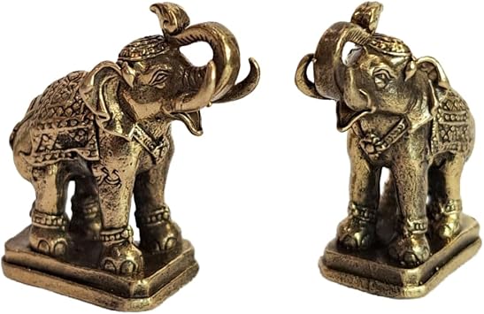 Miniature Figurines Two Gold Elephant Statues, Each Measuring 2.8 X 1.2 X 3 cm, Bring Good Luck and Elegance to Your Home or Office, and Make Ideal Souvenir Gifts.