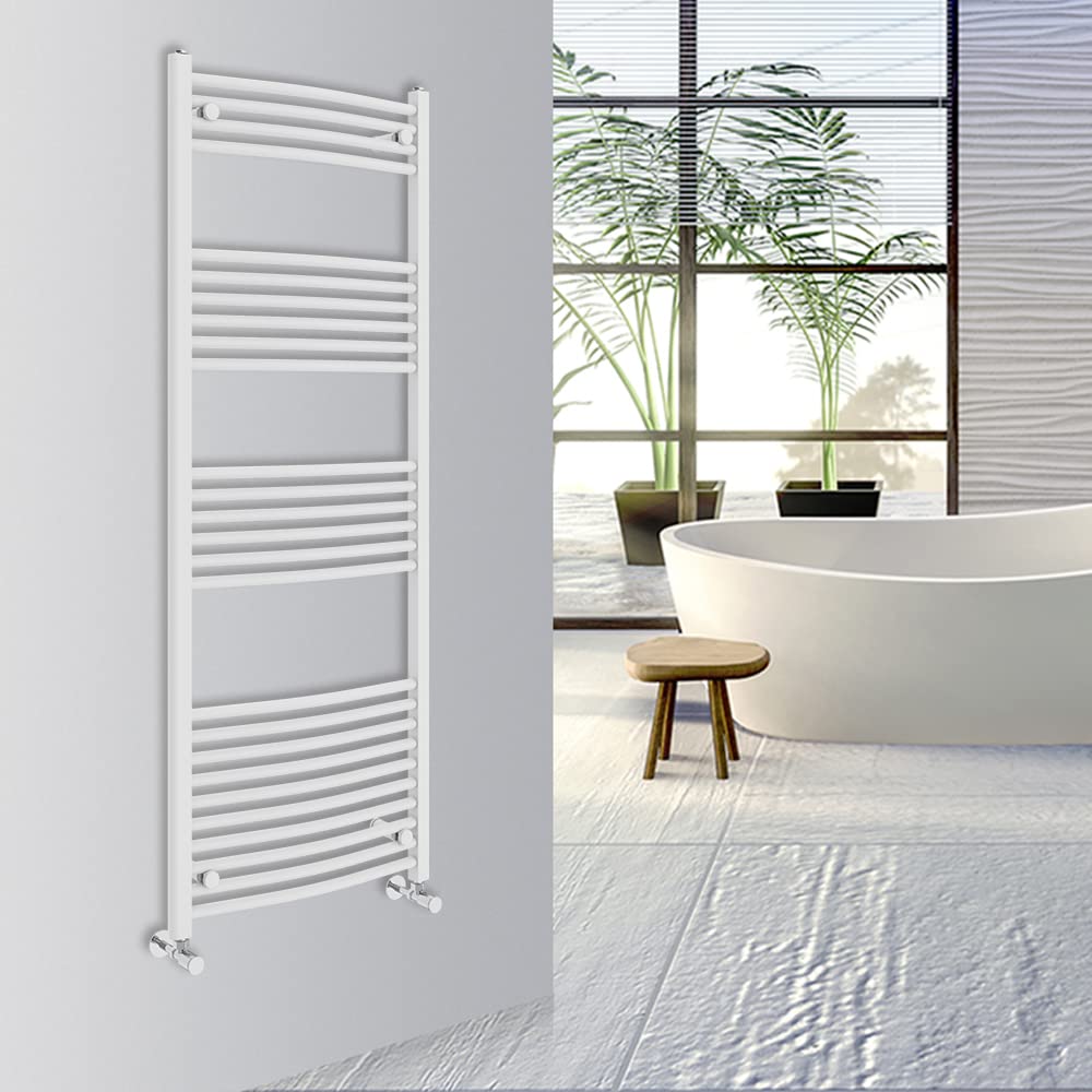 Warmehaus Curved Bathroom Heated Towel Rail Warmer Radiator Central Heating 1600x600mm - White