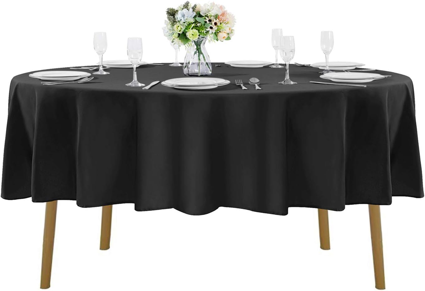 Cupuamon 120 inch Round Tablecloth Washable Polyester Table Cloth Decorative Table Cover for Wedding Party Dining Banquet（6 Pack 120 inch,Black