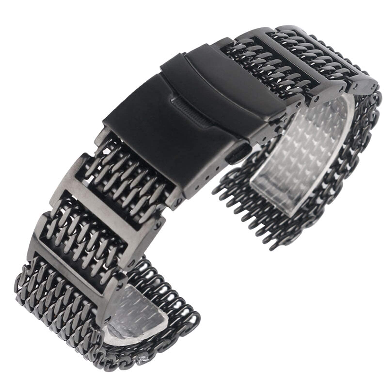 20/22/24mm Mesh Pasek ze stali nierdzewnej Czarny pasek do zegarka Wymiana bransoletki (szerokość pasma: 20mm)