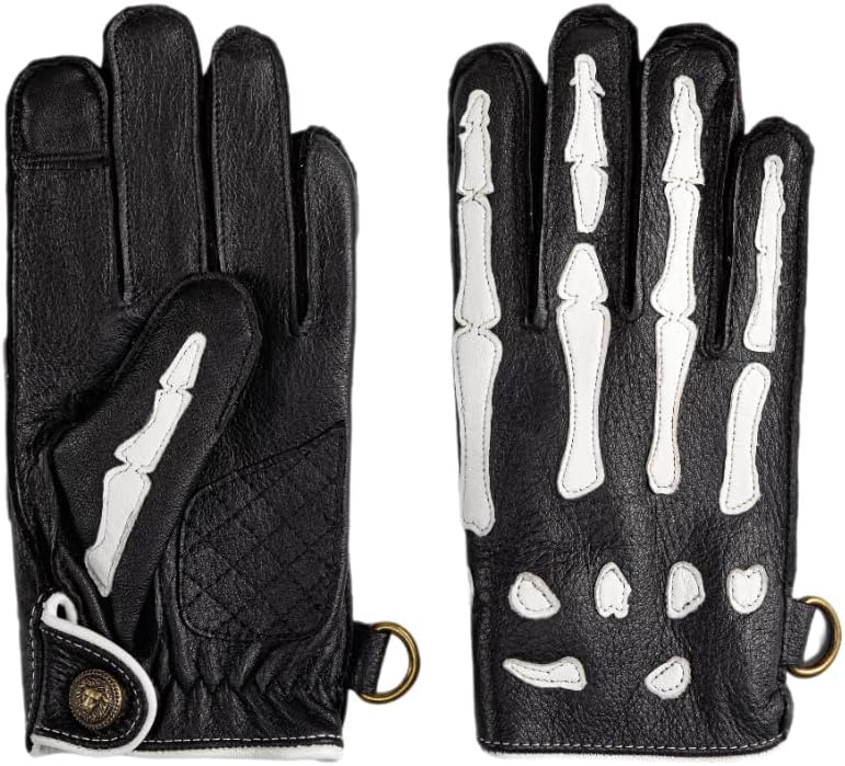 NappaNovum Deerskin Leather Non-Slip Skeleton Motorcycle Warm Lining Winter Gloves for Men,Gloves for Cycling and Riding