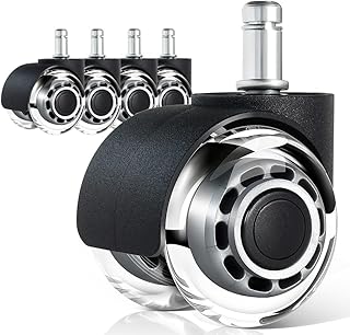 Acuryx 2 Inch Office Chair Wheels Set of 5, Dual Mute Rubber Chair Caster Wheels for All Hardwood Floors and Carpet Universal Chair Caster for Computer & Gaming & Desk Chair