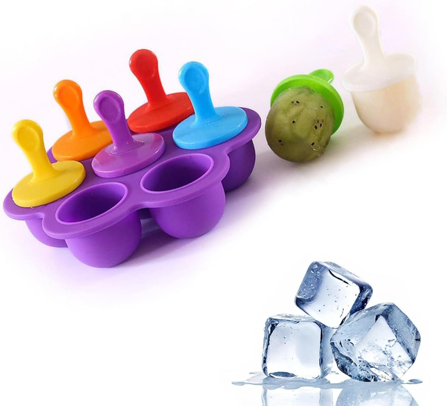 Silicone Popsicle Maker - 7-Cavity Ice Pop Maker with Sticks - Non-Stick Cake Maker - for Making Ice Cream, Baby Food Storage, and More - Purple