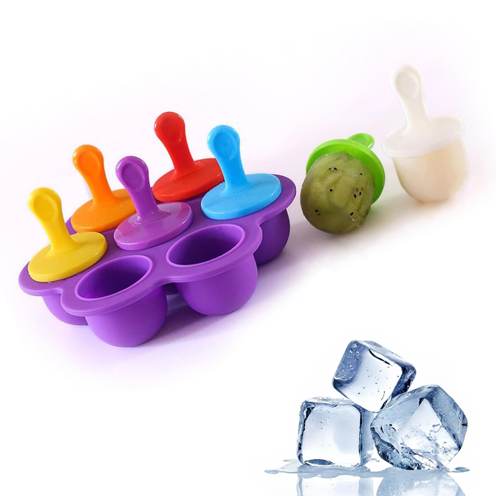 Silicone Popsicle Maker - 7-Cavity Ice Pop Maker with Sticks - Non-Stick Cake Maker - for Making Ice Cream, Baby Food Storage, and More - Purple