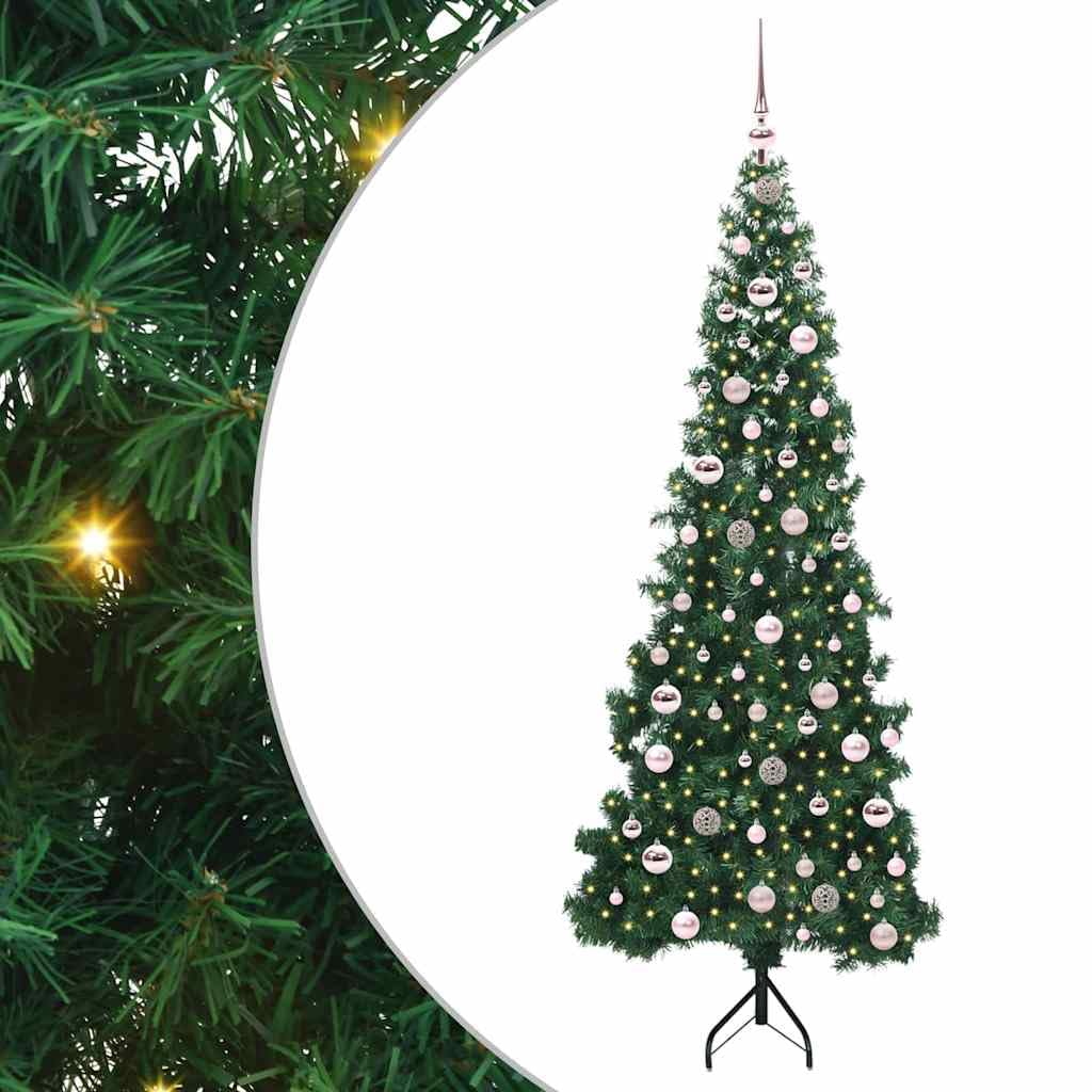 vidaXL Corner Artificial Christmas Tree Green 210 cm PVC and Metal, Living Room Decor, Modern Cone-Shaped Tree, Pre-Lit Indoor Christmas, Space-Saving Green PVC Holiday Accent