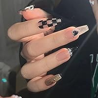 Vista 10 de Uñas postizas de longitud media, uñas postizas acrílicas artificiales para mujer, 24 piezas de cobertura completa, reutilizables, diseño de flores