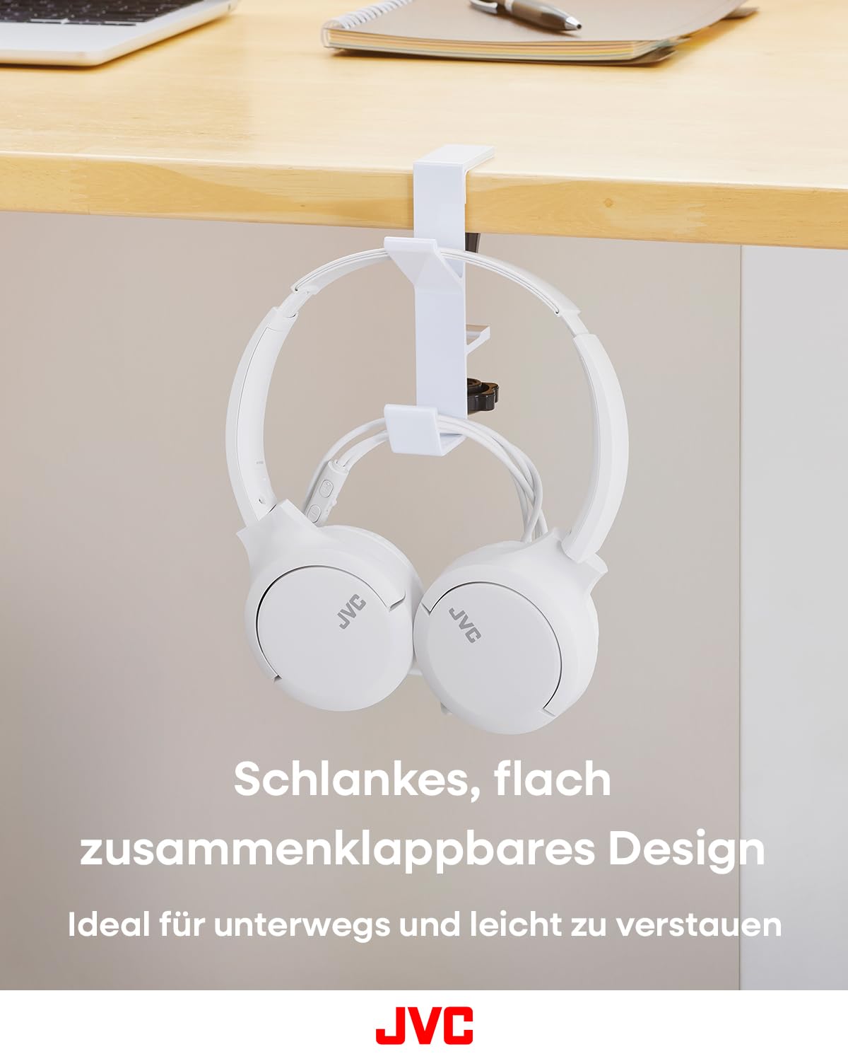 JVC HA-S33UC-W USB-C On-Ear-Kopfhörer, weiche Ohrpolster, faltbar, mit Mikrofon & 3-Tasten-Fernbedienung, einseitiges Kabel, Weiß