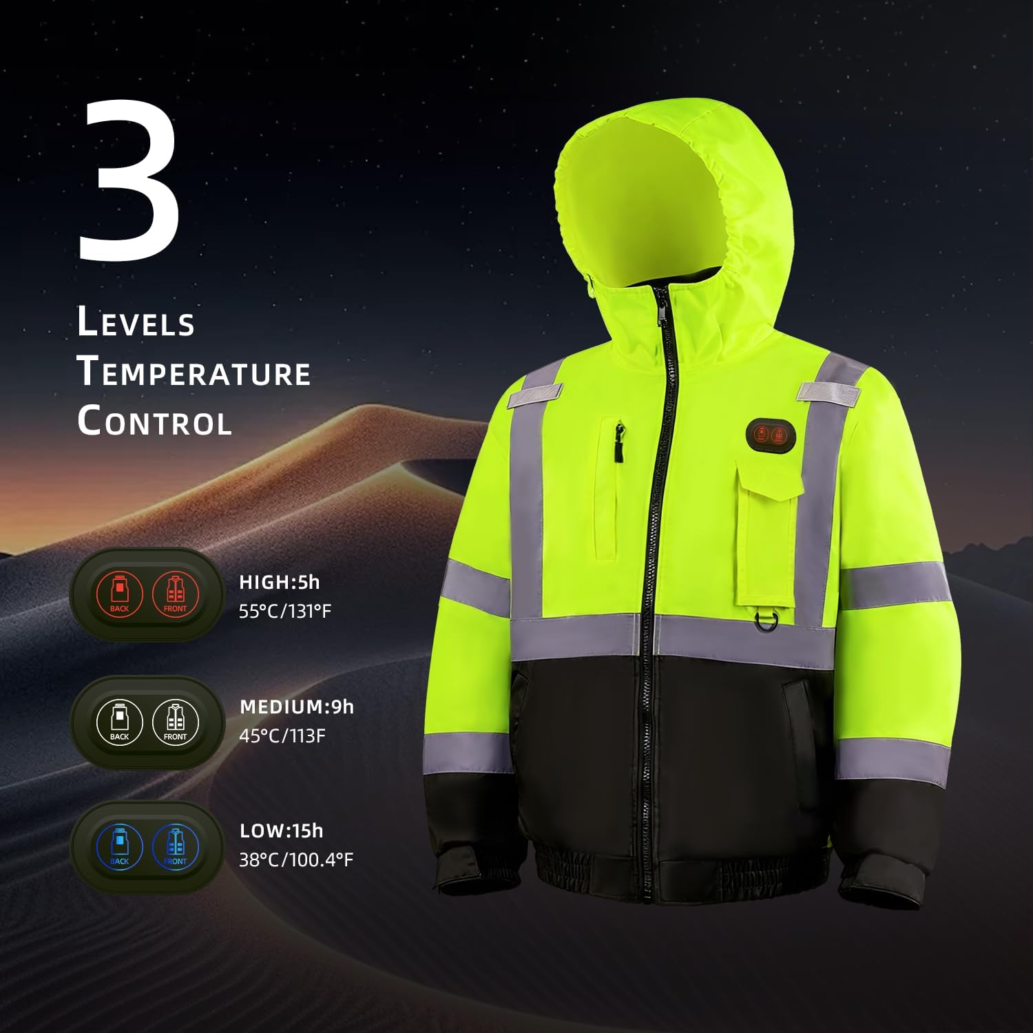 Safety Heated Jacket, 14000mAh Battery Rechargeable, Class 3 High Visibility Waterp... - Image 2