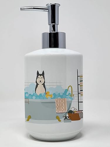 Caroline's Treasures WDK5722SOAP Laika Spitz de Siberia Occidental en bañera Dispensador de jabón de cerámica dispensador de jabón de manos botellas