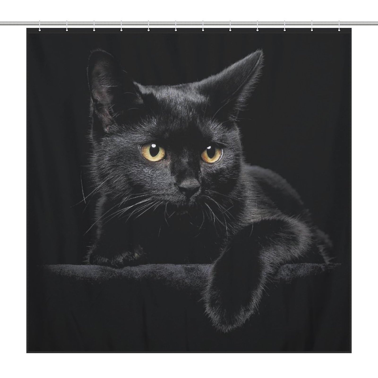 CZZYH 177 X 180 Cm Shower Curtains with Hooks, Bathroom Accessory, Staring Black Cat Shower Curtain