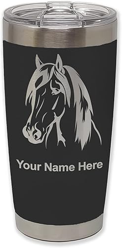 LaserGram Vaso aislado al vacío de 20 onzas, cabeza de caballo 1, grabado personalizado incluido (negro)