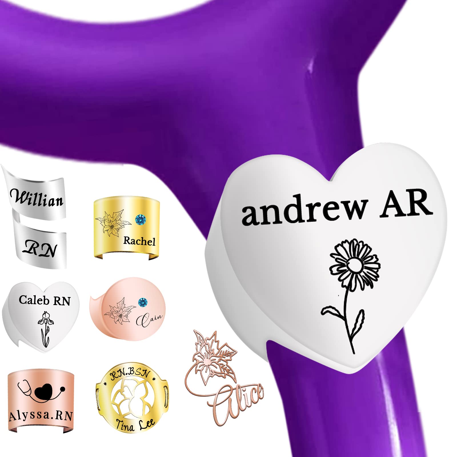 Stethoscope Name Tag Personalised Stethoscope ID Charm Accessories for Nurses Doctor Customised Engraved Name Badge with Birth Flower Nurses Week Gift