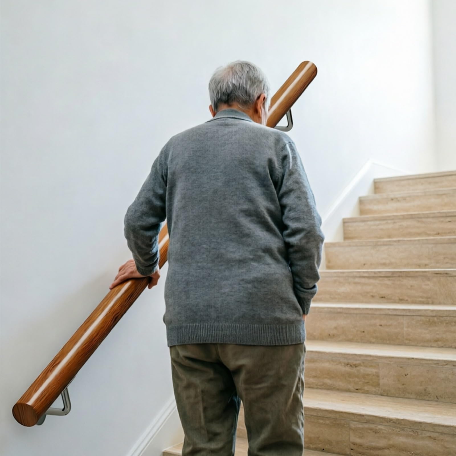 DMCHENGMA Round Wooden Handrail - Complete Set, Staircase Banister Anti-Slip Stair Railing with Bracket Non-slip Staircase Railing(13ft/390cm)