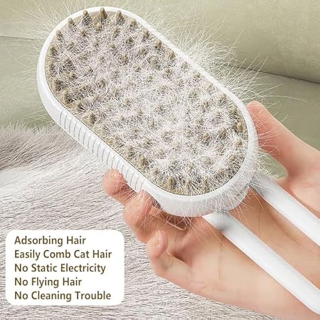 Pet Steam Groomer Brush, 3 in 1 Steam Cat Steam Brush for Shedding & Grooming, Multifunctional Hair Removal Comb for Cats Dogs (White)-q9D9Por9