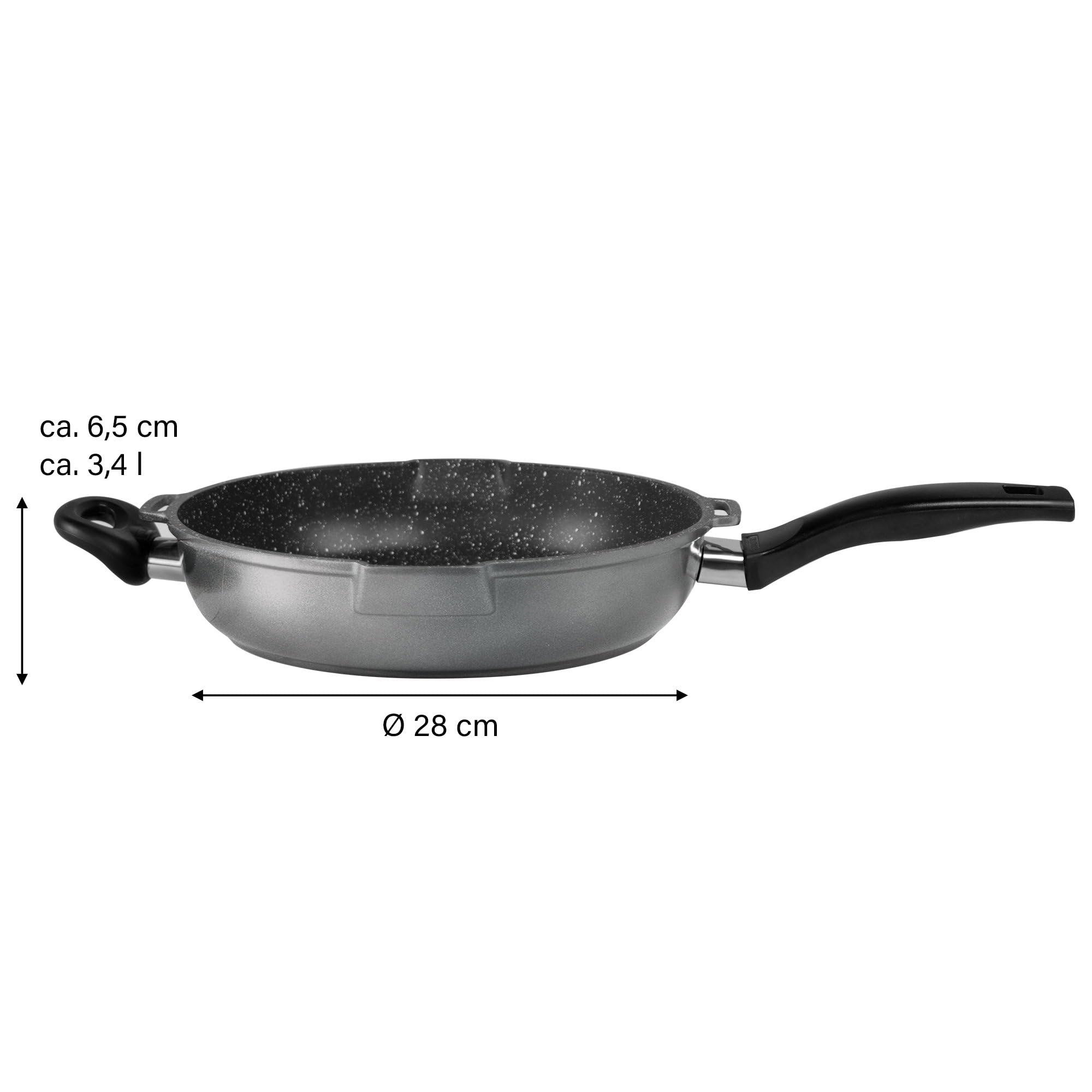 STONELINE FUTURE Schmorpfanne 28 cm, 3,4 L, Pfanne Hoher Rand mit Sieb Deckel, Universalpfanne beschichtet mit echten Steinpartikeln, Aluguss Pfanne Induktion für alle Herdarten geeignet