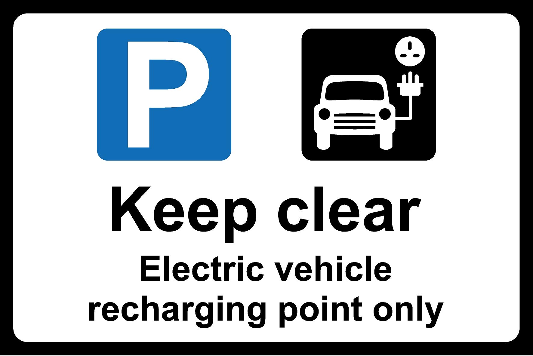 Electric vehicle recharging point only safety sign - 3mm Aluminium sign ...