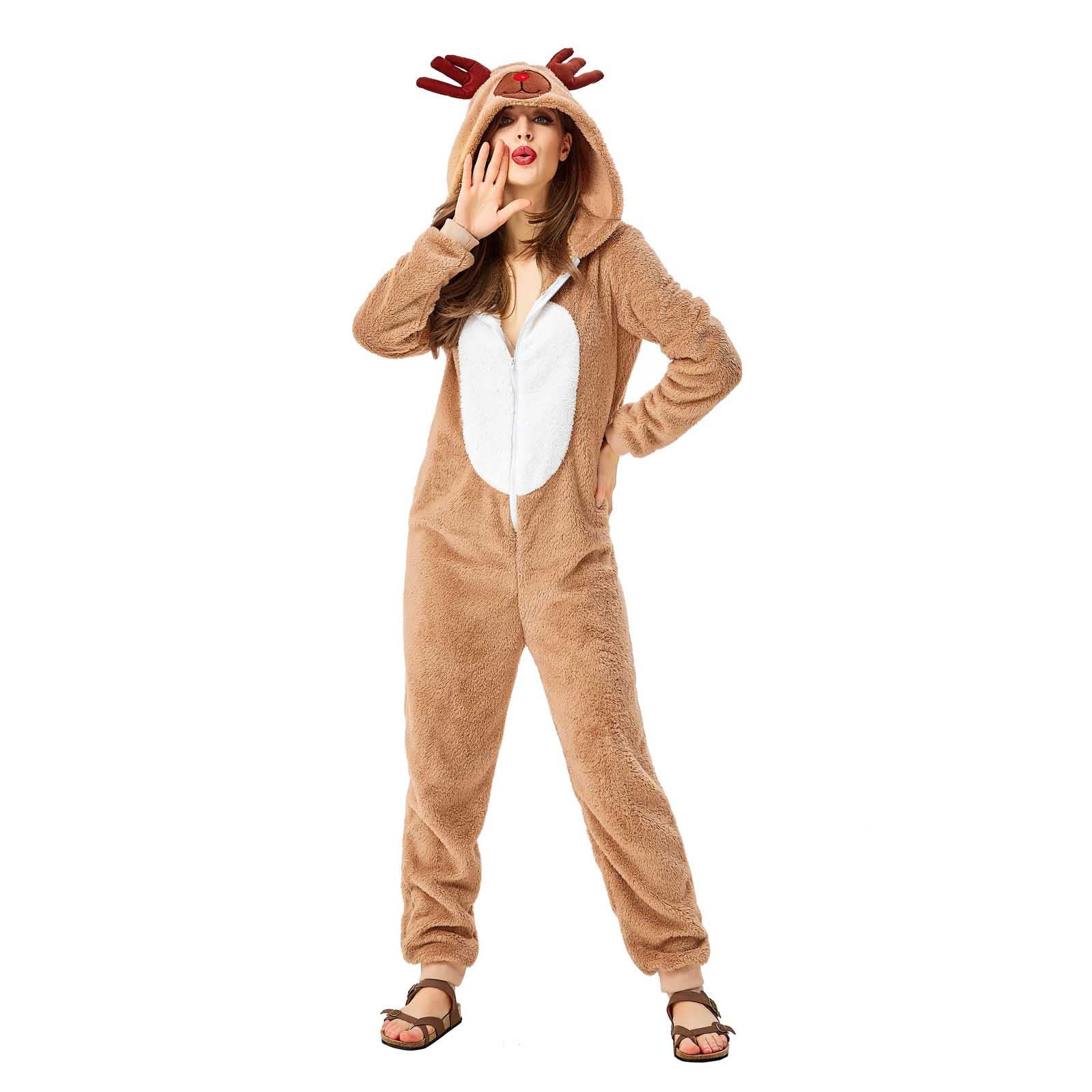 LUCKME Pijama Mujer Navidad,Pijama Entero de Reno Disfraz Animal Kigurumi