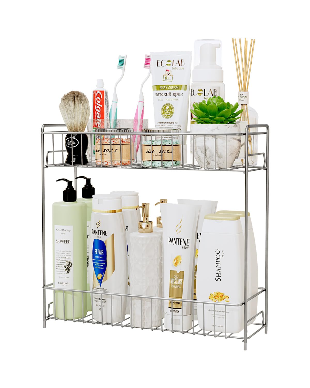 YQh 2-Tier Bathroom Storage Organizer Rack Stainless Steel Shower Caddy Counter and Vanity Shelf