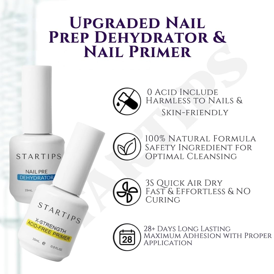 STARTIPS Professional Nail Prep Kit, Dehydrator and Non-Acid Primer for Gel Nail Polish For Women, Fast Dry Bonding Agent Set. Nail Art Kit For Women, DIY Nails At Home, Salon Finish. - Image 3 thumbnail
