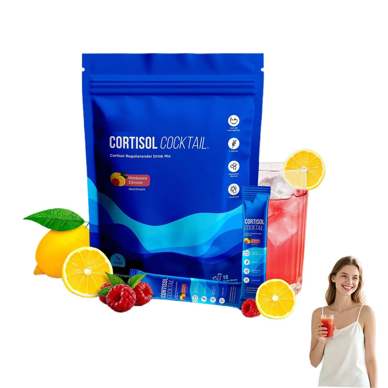 Cortisol Cocktail Pulver, 20 Portionen Supercalm Drink – Cortisol Senken, Abnehmen & Entspannt Bleiben, Konzentration Steigern, Vegan, Ohne Zusatzstoffe, Für Damen & Herren (1 Pack)