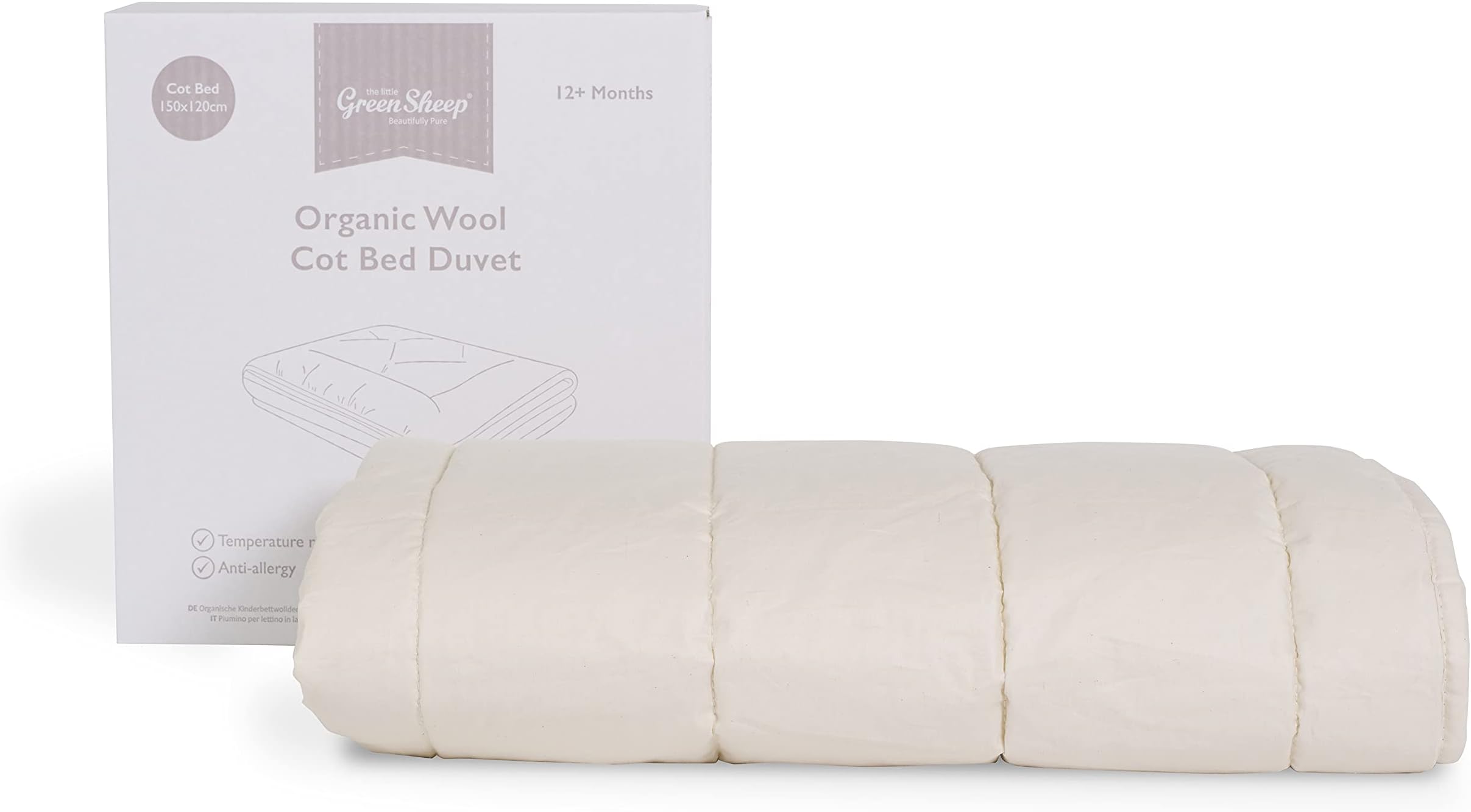 Organic Wool Cot Bed Duvet for Toddlers - Hypoallergenic and Naturally Temperature Regulating - 120 x 140cm