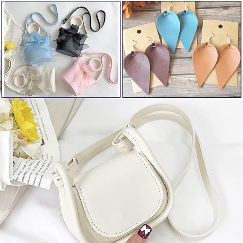 Miniatura 8 de Rollo de piel sintética color naranja de 10 x 53 pulgadas, material de piel sintética suave para hacer manualidades, manualidades, aretes de cuero,