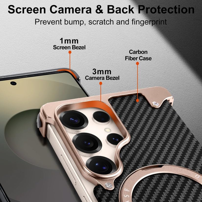 Image of Bumper Case with Kickstand for Samsung Galaxy S-Series Ultra Case Compatible with Wireless Charging | Luxury Aluminum Armor (Kevlar - Silver, Galaxy S26 Ultra)