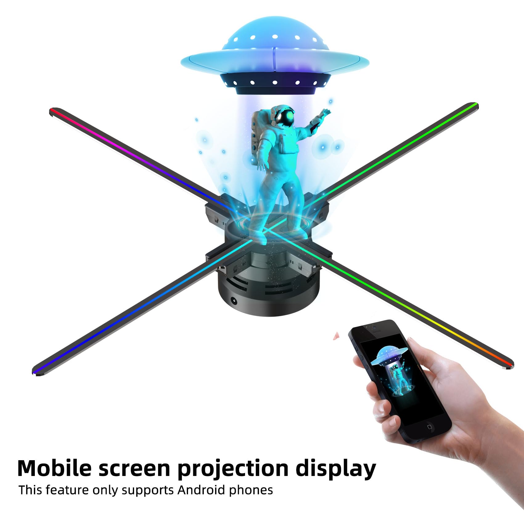 Hologramme 3D,Hologramme 3D Fan Projecteur Holographique avec Application WiFi et 700 vidéothèques - pour expositions, centres commerciaux,hélice holographique… (70CM(APP+WIFI+Bluetooth+Remote))