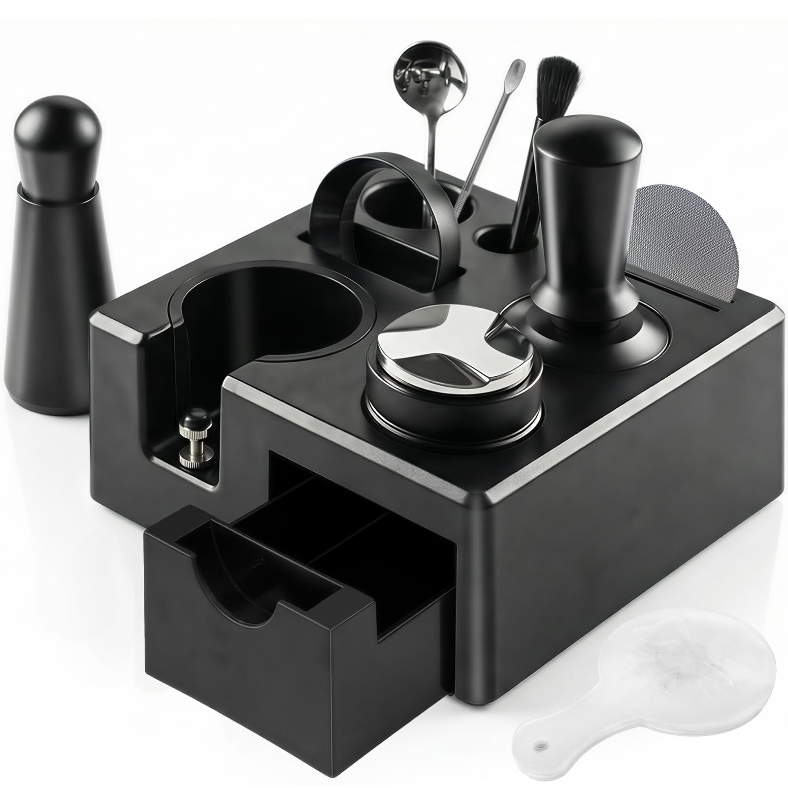 Photo 1 of 10PCS Espresso Accessories Kit - Espresso Knock Box and 54mm Tamping Station,Coffee Tamper,Distributor,WDT,Dosing Funnel,Puck Screen,Brush,Coffee Spoon,Latte Art Set Fits Breville 54mm Portafilter