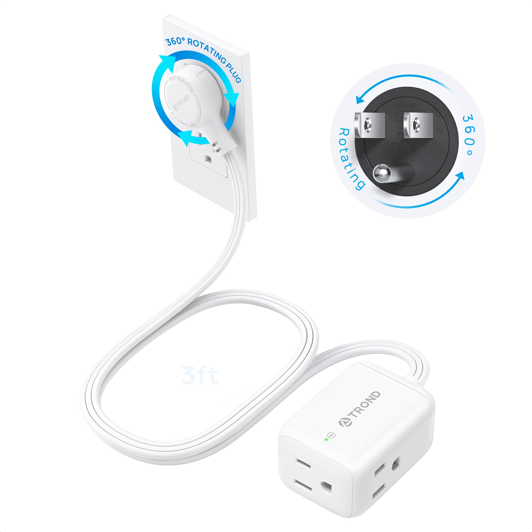 TROND Rotating Extension Cord - 3ft, 3 Outlets -21