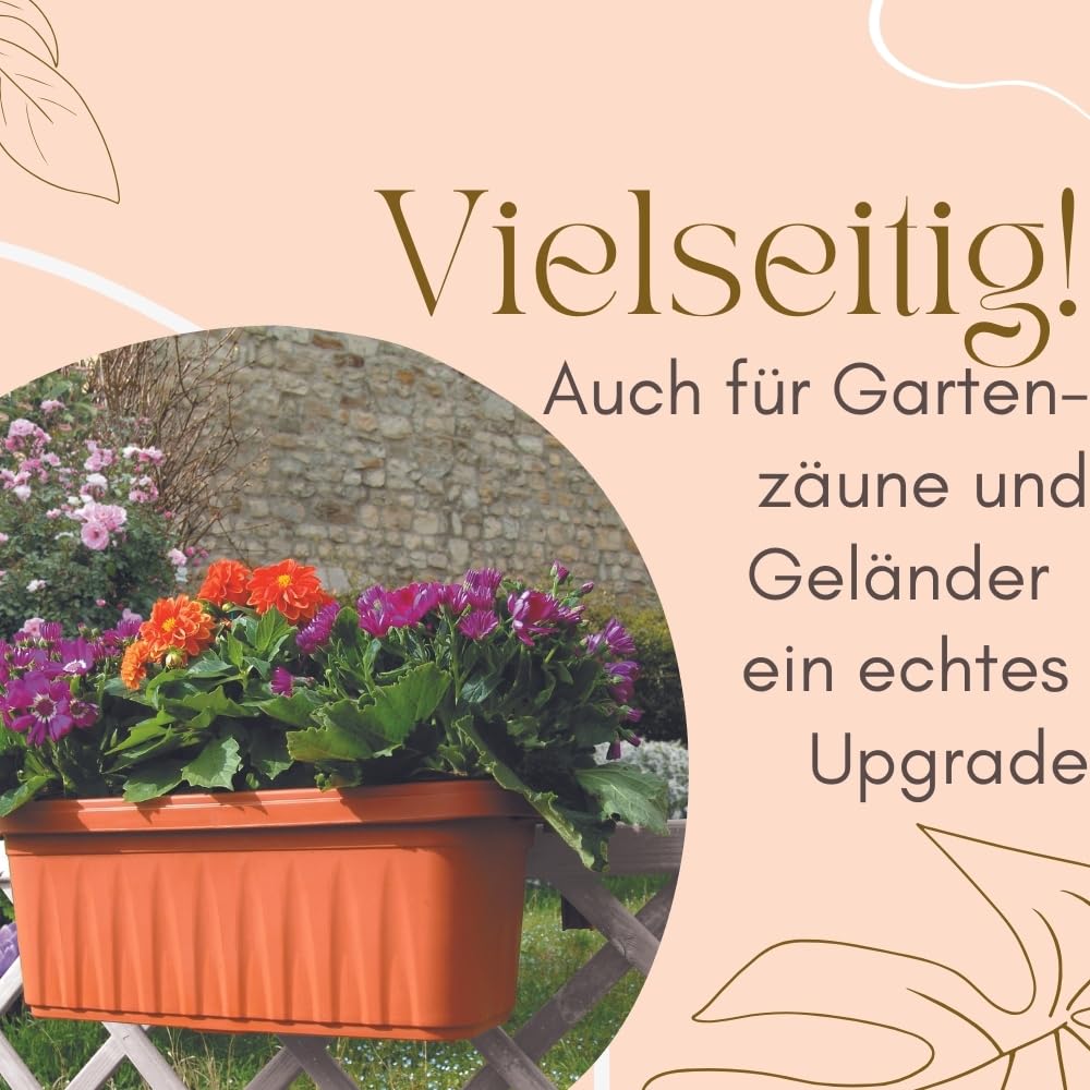 GarPet 4er Set Blumenkasten Balkongeländer Balkon Blumenkasten Balkonkasten mit Halterung Balkonkasten Geländerkasten mit Wasserspeicher 60 cm Terrakotta