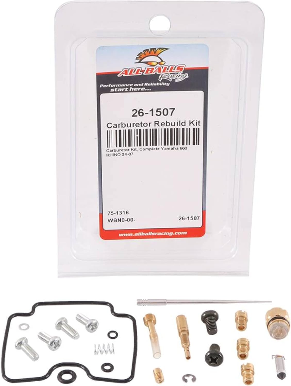 All Balls Racing Carburetor Rebuild Kit 26-1507 Compatible With/Replacement For Yamaha 660 RHINO 2004-2007