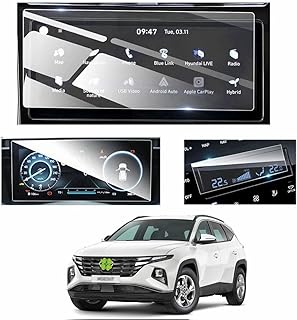 3PCS Suits Screen Protector for Hyundai Tucson/Santa Cruz 2022+ Accessories 9HD Tempered Glass Compatible with 2022 2023 2024 Hyundai Tucson/Santa Cruz (10.25 in GPS+10.25 in Dashboard+Air Conditioner)