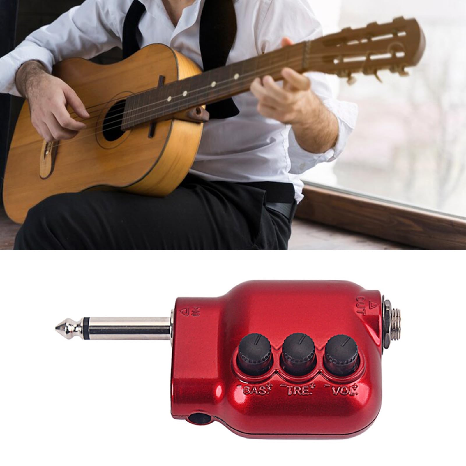 Preamplificatore per chitarra acustica dimensioni compatte Chitarre sostitutive Pickup EQ Equalizzatori Preamplificatore da 6, 35 mm Resistente per chitarra Strumento musicale Parte