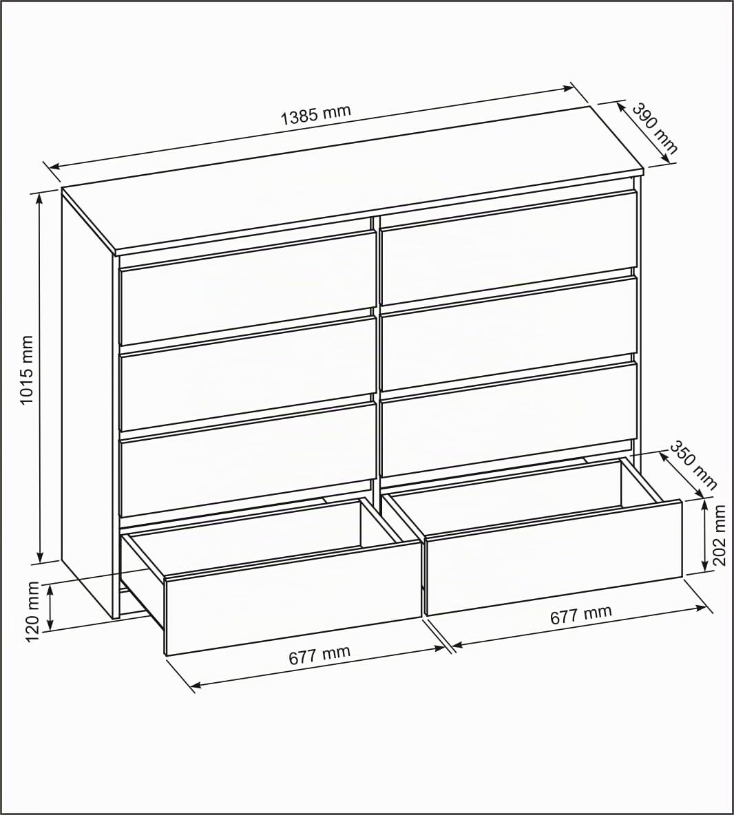 meble masztalerz Cassettiera Camera da Letto con 8 Cassetti - Credenza Soggiorno - Moderna Comò - Cassettiera Alta - Mobiletto con Cassetti - Bianca Opaca 138,5 x 39 x 101,5 cm