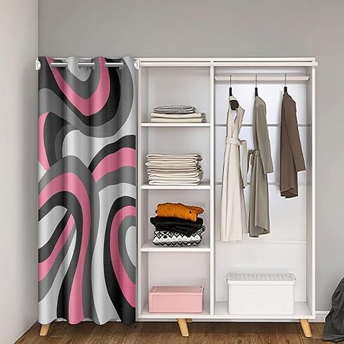 Miniatura 2 de Cortina opaca rosa de 30 % a 50 % para oscurecer la habitación, 1 panel de 42 x 80 pulgadas, cortina de puerta de espirales rosa y gris, privacidad