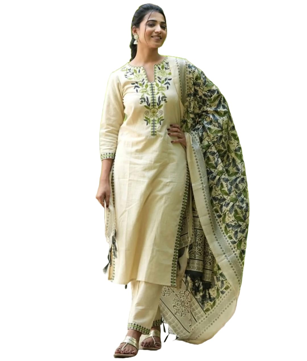 gosriki Women's Rayon Blend Straight Embroidered Kurta with Pant & Dupatta-picture-53