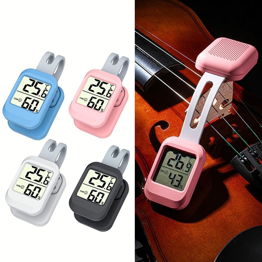 Termómetro higrómetro de guitarra para monitor preciso de humedad y temperatura con pantalla grande para bajos eléctricos y acústicos, color negro
