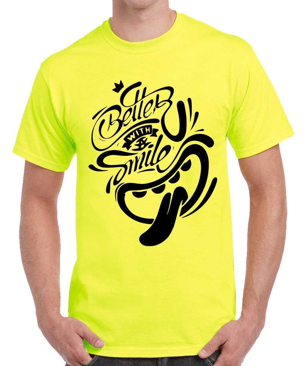 Caseria Men's Round Neck Cotton Half Sleeved T-Shirt with Printed Graphics - Better with Smile