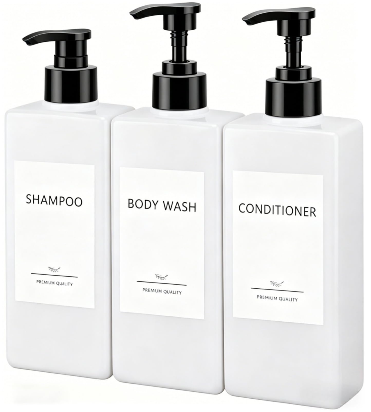Shampoo and Conditioner Dispenser Set, 3Pack Refillable Shampoo and Conditioner Bottles with Labels, 500ml Soap Dispenser 16.9oz Shower Dispenser Square Pump Bottle for Bathroom and Kitchen - White