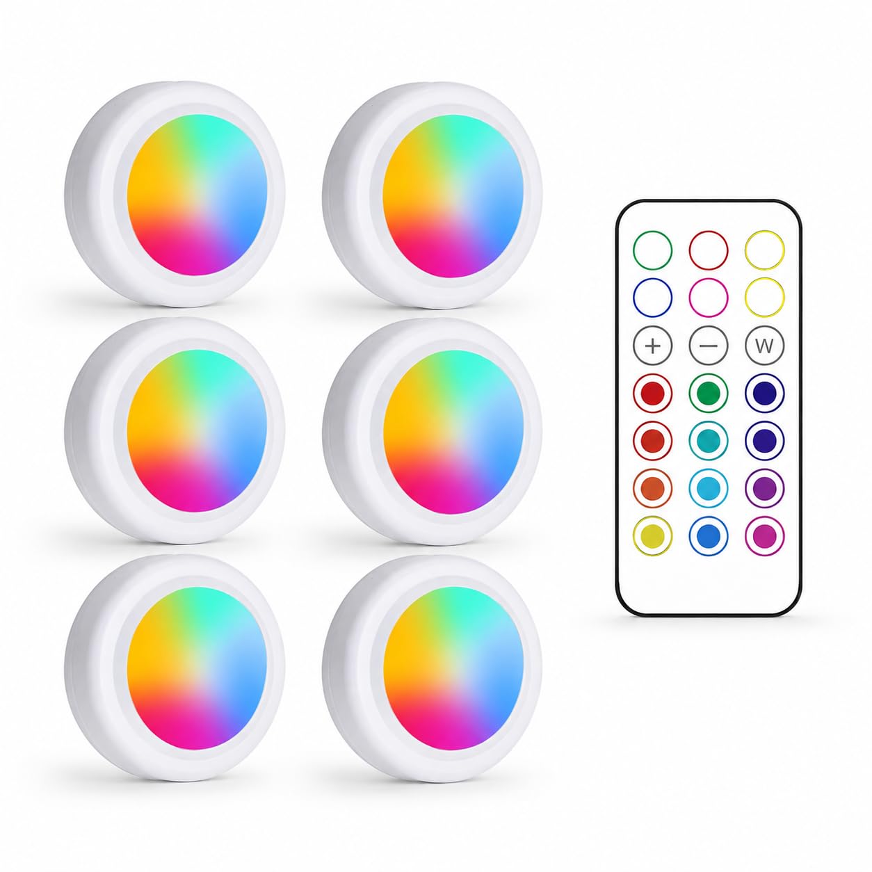 RGB LED Puck Lights with Remote, Battery Powered Wireless