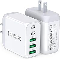 CSODINCE 60W 5-Port USB C Wall Charger 2-Pack, PD 20W Fast Charging Block QC 3.0 Multiport Adapter for iPhone 15/16/17 Pro Max, Samsung Galaxy, iPad