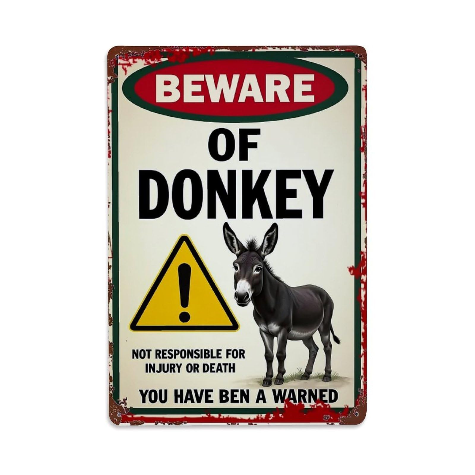 Beware Of Donkey Sign Pattern Tin Sign Metal Poster Vintage Metal Signs for Home Man Cave Bar Cafe Kitchen laundry room Wall Decorations Gift 8x12Inch