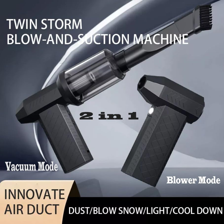 FEXMY Upgraded Turbo AIR Blower & Vacuum 2in1 Machine, Best Car Cleaning kit, Handheld 3rd Gen Brushless Motor 130000 RPM, 2 Speed, 3000mAh Rechargable, Multi Usage for Car,Home (A1) - Image 3 thumbnail