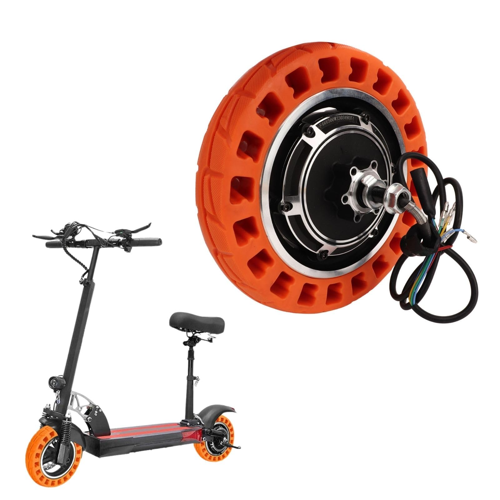 Roue de Moteur de Moyeu de Trottinette Électrique pour KUGOO M4 Scooter Électrique, 48V 500W Pneu Solide de Moteur de Roue Arrière de Scooter Électrique de 10 Pouces Absorption des Chocs