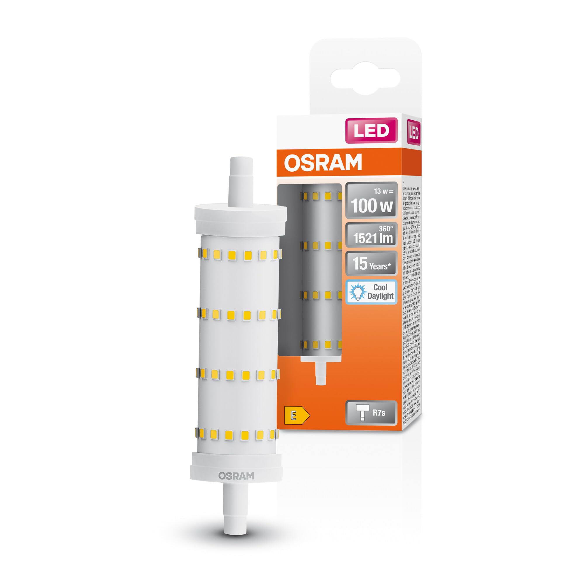 OSRAM Lampada LED LED Line con attacco retrofit R7s, 13 W / 1521 lm, trasparente, bianco freddo per luce diurna con 6500 K, non dimmerabile. IP20, vetro senza piombo, DM 28 mm, confezione da 6