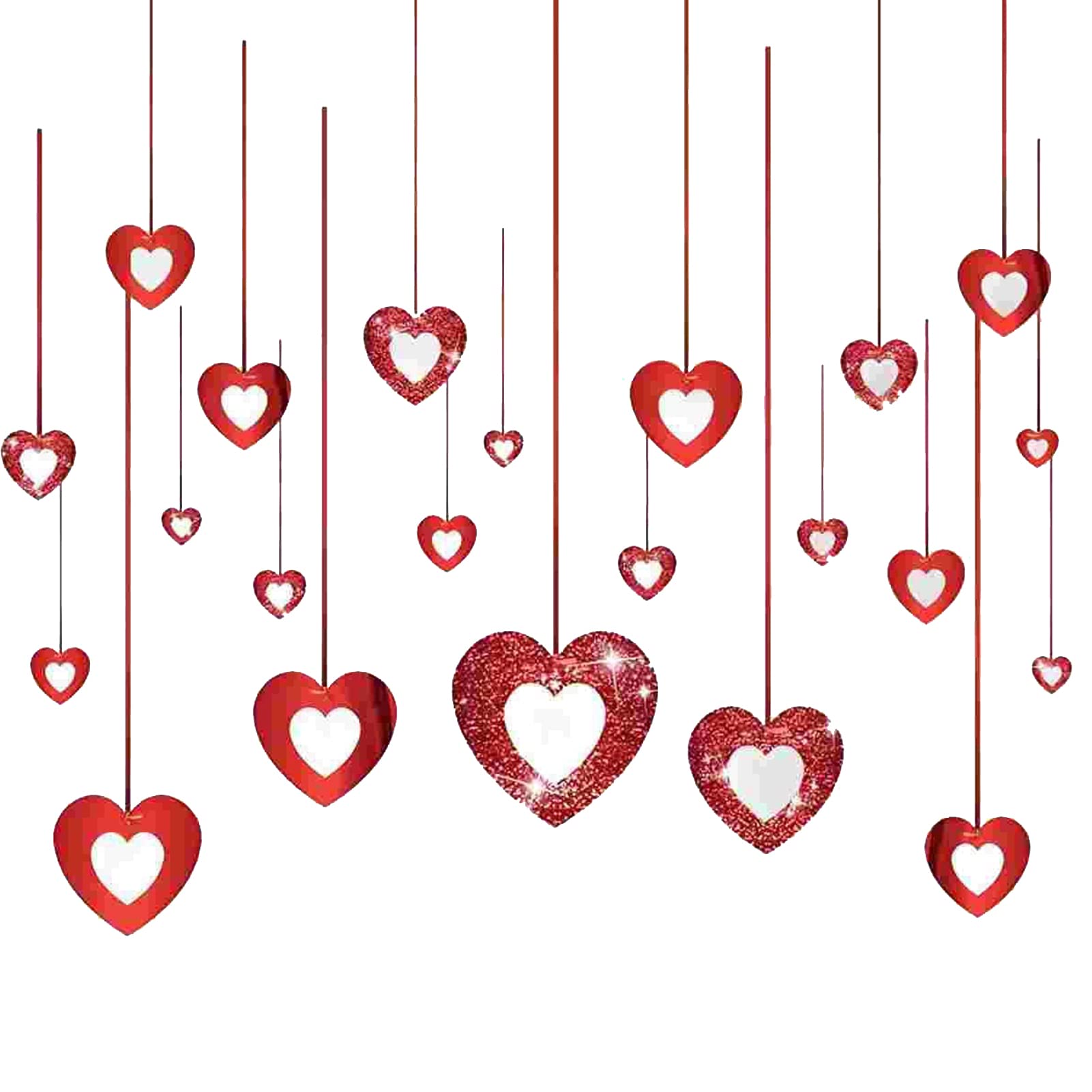 40 Pezzi Cuore a Spirale Pendenti Probuk Rosso Glitter Cuore Hanging Swirls Decorations,Appendere Spirale Decorazione del soffitto per Anniversario,Compleanno,Feste,Matrimoni,Natale,San Valentino