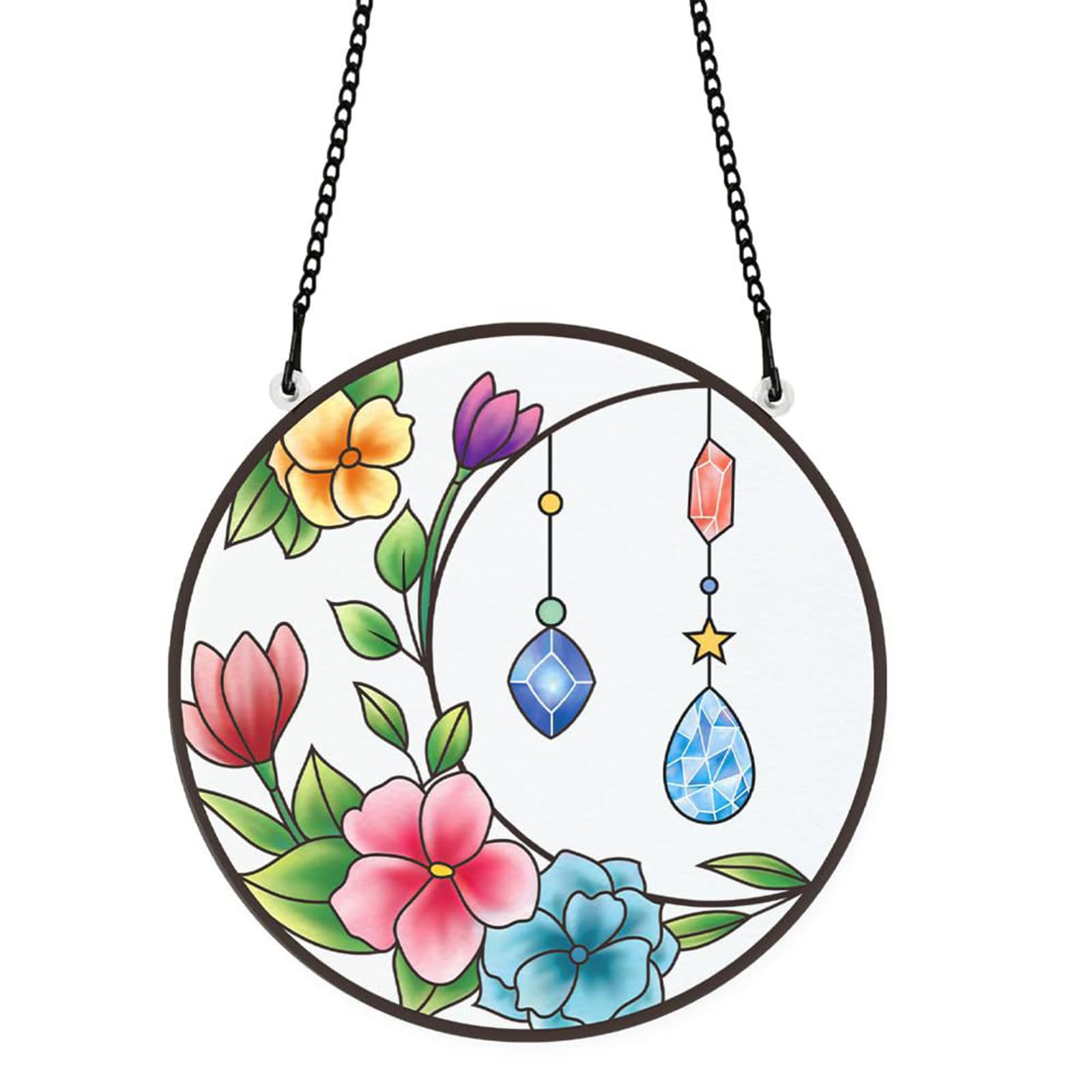 Yuelulala Suncatchers Moon Crystal Flower Acrylic Stained Glass Sun Catcher Summer Patio Garden Hanging Tree Ornament for Window Bedroom Car Home Garden Office Party Wedding Decorations(A29-1) - Image 4